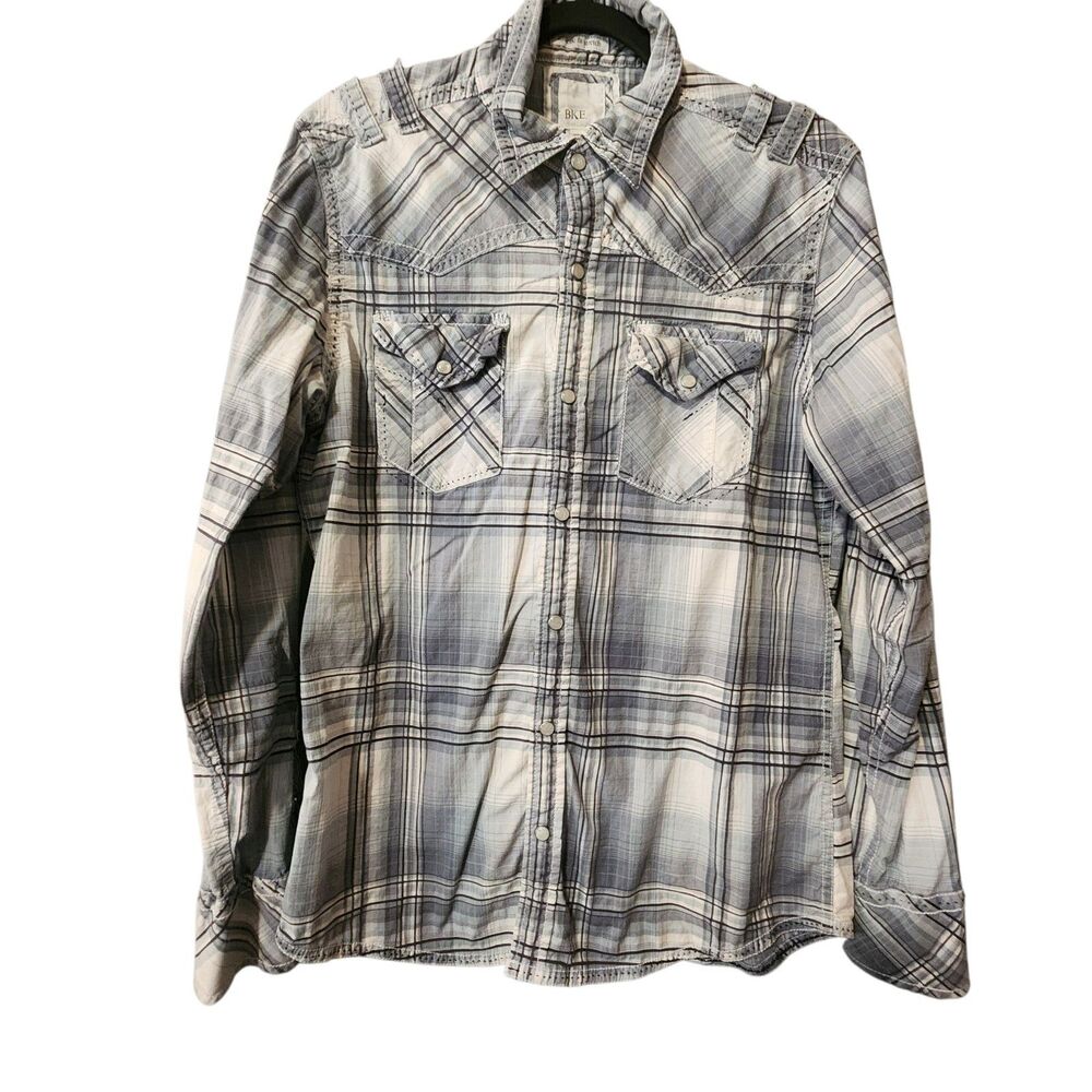 BKE Buckle Womens Plaid Pearl Snap Button Down Roll Sleeve Medium Western Stretc
